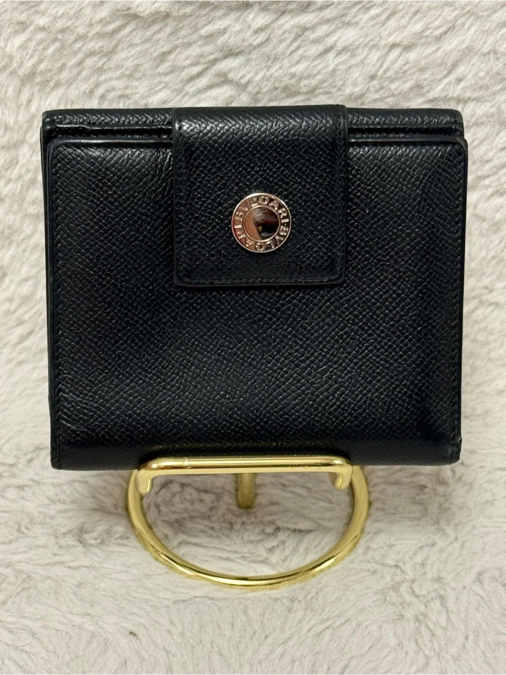 Bvlgari Black Leather Wallet with Silver-Tone Accent